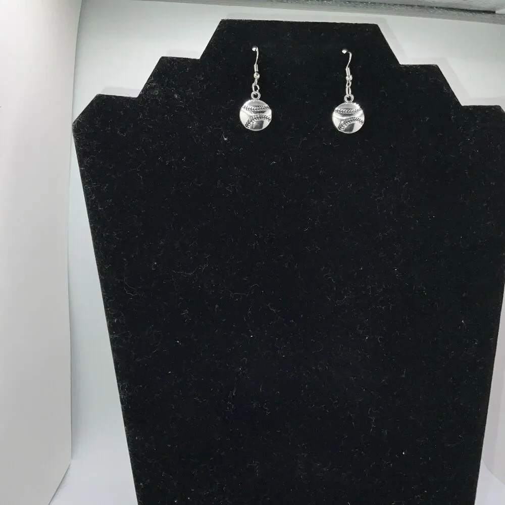 Baseball, Softball With Hook Earrings Shiny Finish Silver Play Ball New